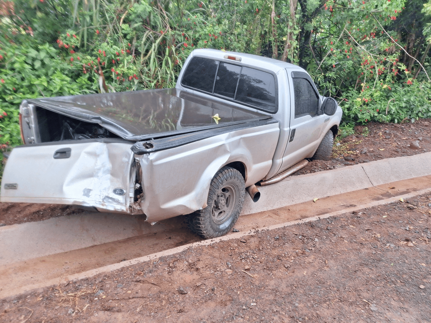 Caminhonete sai da pista e colide contra árvore na ERS-587, em Cristal do Sul
