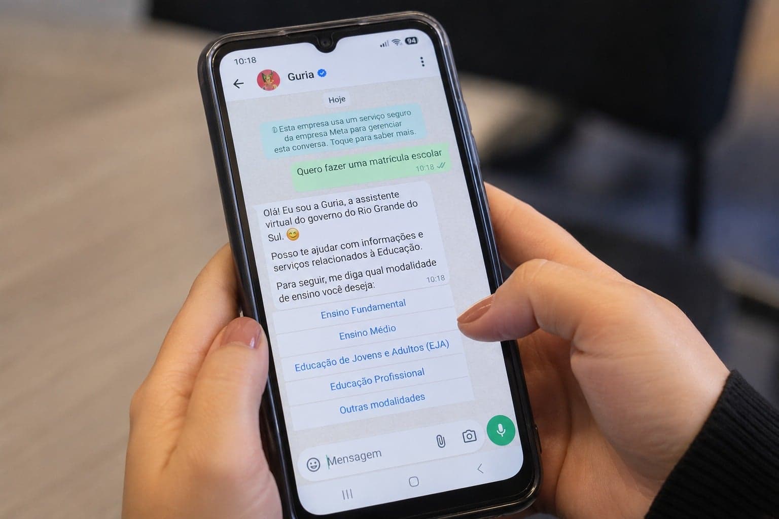 Matrículas da rede estadual podem ser iniciadas pelo WhatsApp com a assistente virtual GurIA