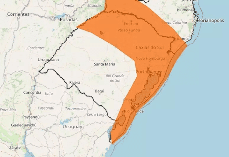 Inmet emite alerta laranja de tempestade para o RS