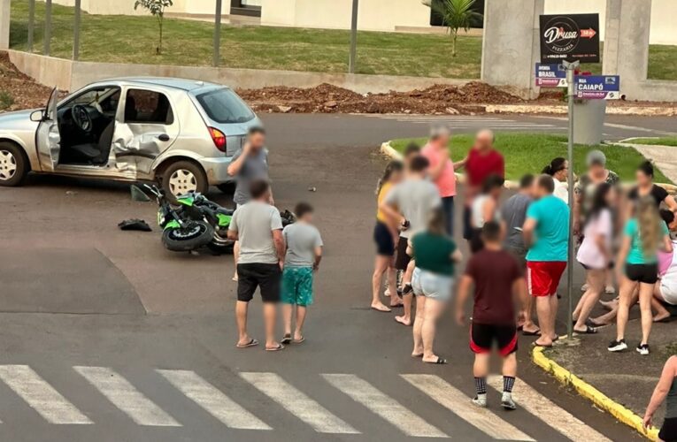 Motociclista fica ferido em acidente no centro de Ametista do Sul